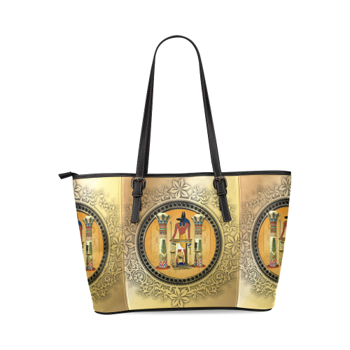 Anubis, golden design Leather Tote Bag/Large (Model 1640)