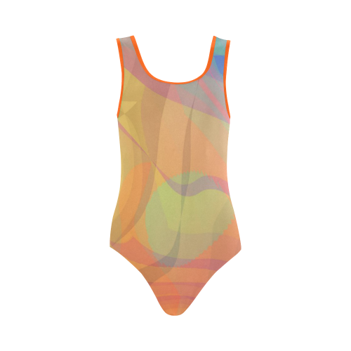 orange and blue abstract Vest One Piece Swimsuit (Model S04)