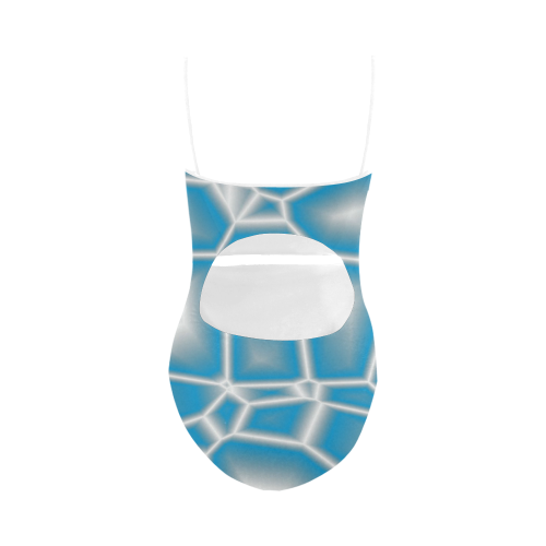 blue and white abstract Strap Swimsuit ( Model S05)