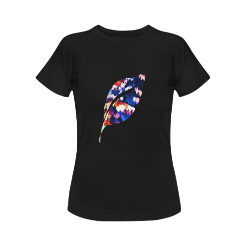 Foliage Patchwork #7 - Jera Nour Smiley Single Leaf Black Women's Classic T-Shirt (Model T17）