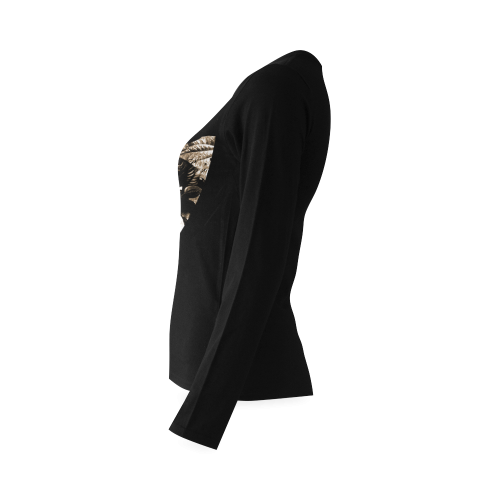 Foliage Patchwork #8 - Jera Nour Smiley Single Leaf Black Sunny Women's T-shirt (long-sleeve) (Model T07)