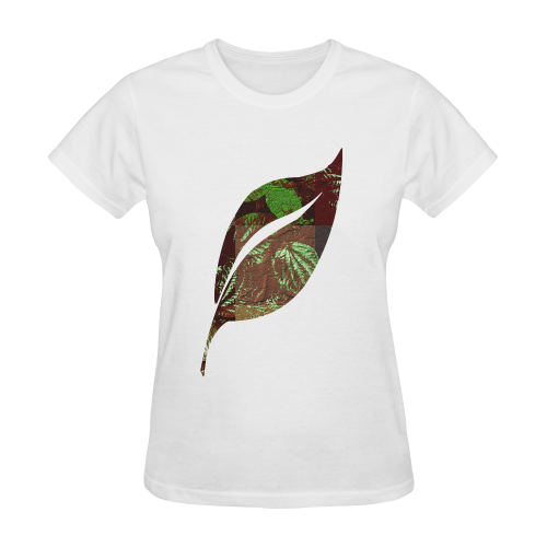 Foliage Patchwork #4 - Jera Nour Smiley Single Leaf White Sunny Women's T-shirt (Model T05)