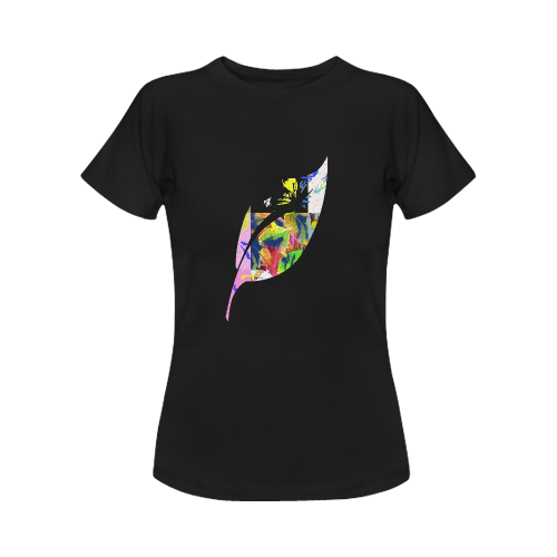 Foliage Patchwork #3 - Jera Nour Smiley Single Leaf Black Women's Classic T-Shirt (Model T17）