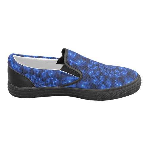 Digital Art Glossy Blue Spiral Fractal Women's Unusual Slip-on Canvas Shoes (Model 019)