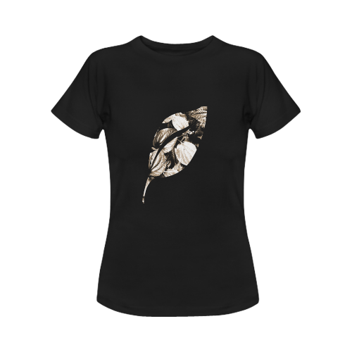 Foliage Patchwork #8 - Jera Nour Smiley Single Leaf Black Women's Classic T-Shirt (Model T17）