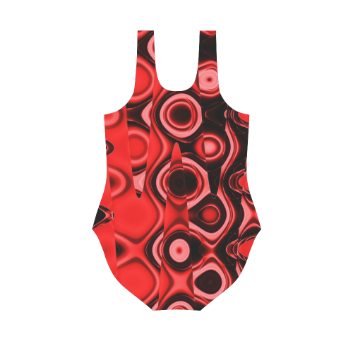 red and black abstract Vest One Piece Swimsuit (Model S04)