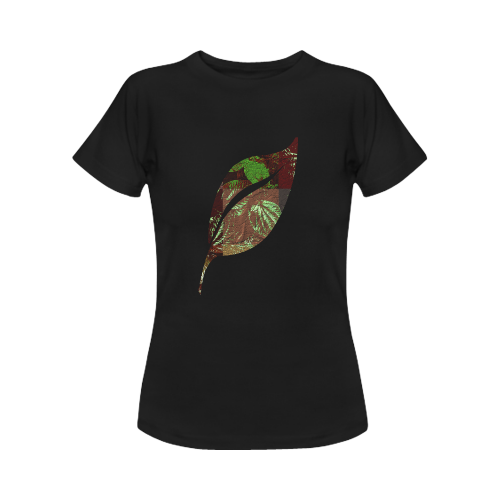 Foliage Patchwork #4 - Jera Nour Smiley Single Leaf Black Women's Classic T-Shirt (Model T17）