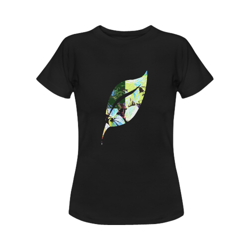 Foliage Patchwork #2 - Jera Nour Smiley Single Leaf Black Women's Classic T-Shirt (Model T17）