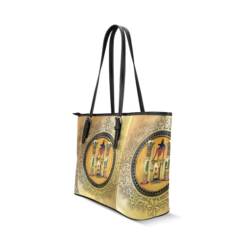 Anubis, golden design Leather Tote Bag/Large (Model 1640)