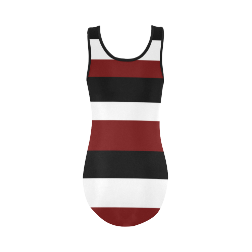 red white black stripes Vest One Piece Swimsuit (Model S04)