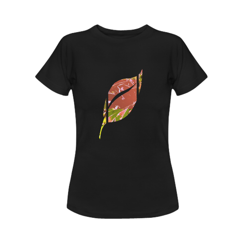 Foliage Patchwork #5 - Jera Nour Smiley Single Leaf Black Women's Classic T-Shirt (Model T17）