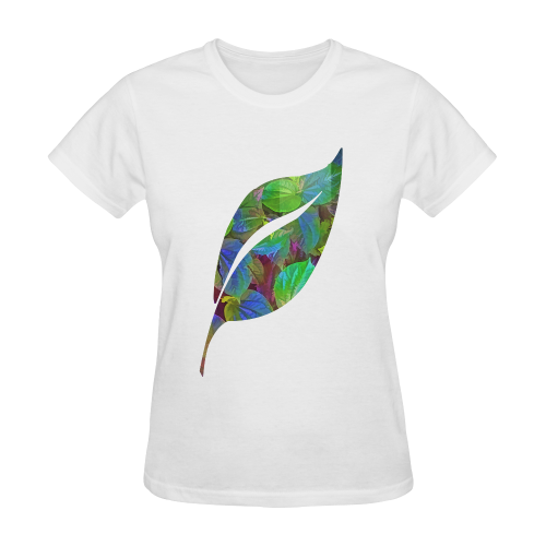 Foliage Patchwork #10 - Jera Nour Smiley Single Leaf White Sunny Women's T-shirt (Model T05)