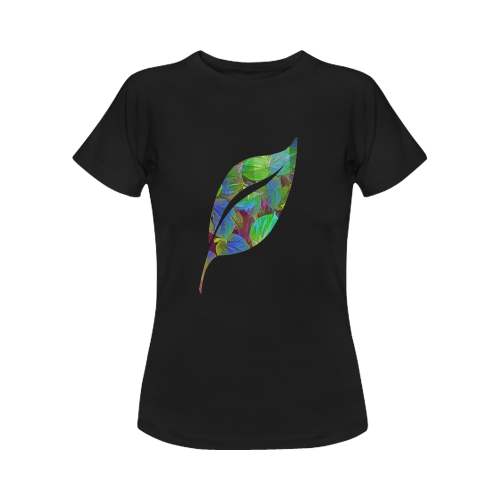 Foliage Patchwork #10 - Jera Nour Smiley Single Leaf Black Women's Classic T-Shirt (Model T17）