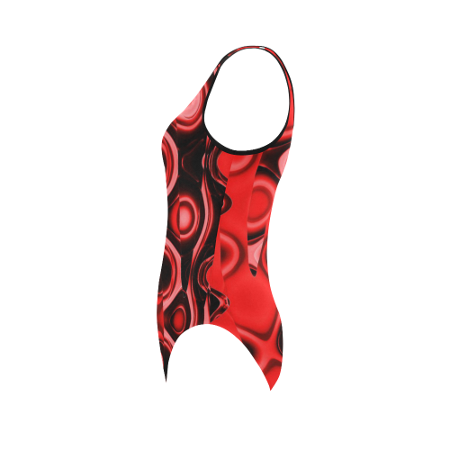 red and black abstract Vest One Piece Swimsuit (Model S04)