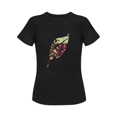 Foliage Patchwork #6 - Jera Nour Smiley Single Leaf Black Women's Classic T-Shirt (Model T17）