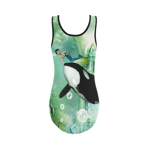 Orca with mermaid Vest One Piece Swimsuit (Model S04)