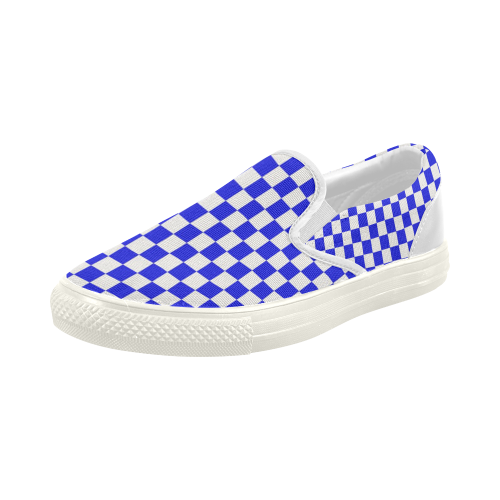 Bright Blue Gingham Women's Slip-on Canvas Shoes (Model 019)