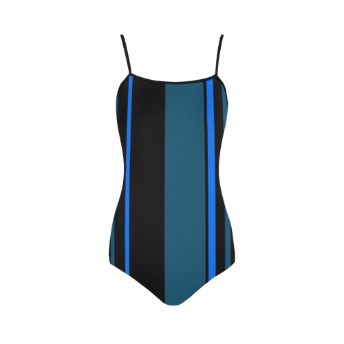 blue and black striped 2 Strap Swimsuit ( Model S05)