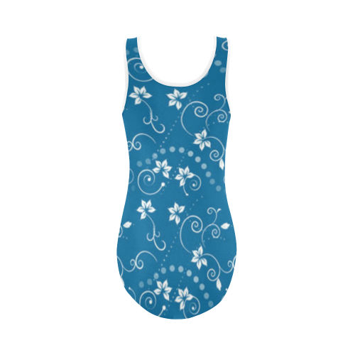 Blue and White Floral Vest One Piece Swimsuit (Model S04)