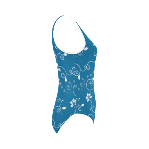 Blue and White Floral Vest One Piece Swimsuit (Model S04)