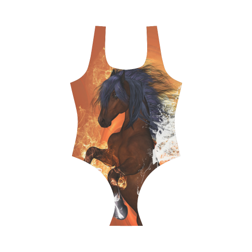 Wonderful horse, water wings and fire Vest One Piece Swimsuit (Model S04)