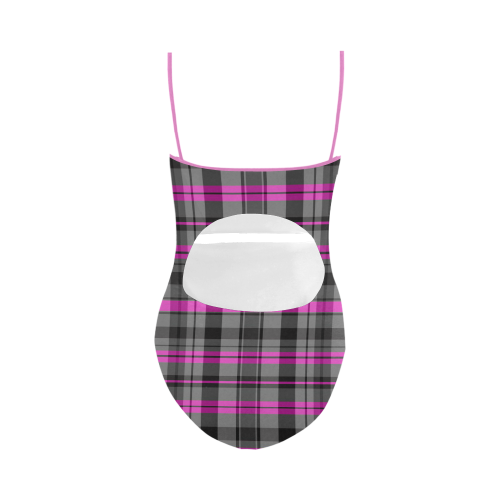 black pink and gray plaid 2 Strap Swimsuit ( Model S05)