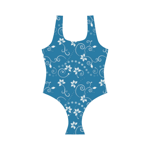 Blue and White Floral Vest One Piece Swimsuit (Model S04)