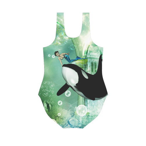 Orca with mermaid Vest One Piece Swimsuit (Model S04)