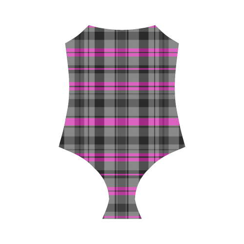 black pink and gray plaid 2 Strap Swimsuit ( Model S05)