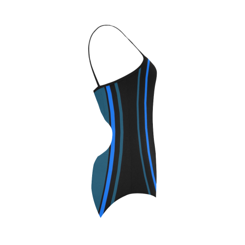 blue and black striped 2 Strap Swimsuit ( Model S05)