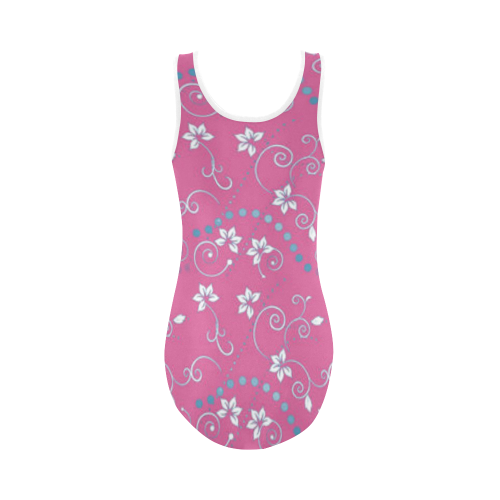 Pink and white Floral Vest One Piece Swimsuit (Model S04)