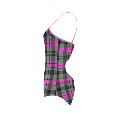 black pink and gray plaid 2 Strap Swimsuit ( Model S05)