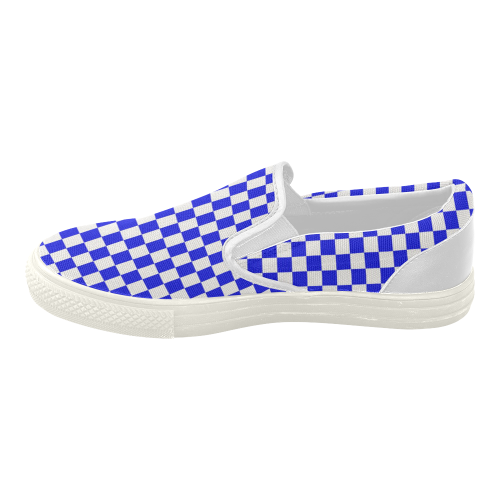 Bright Blue Gingham Women's Slip-on Canvas Shoes (Model 019)