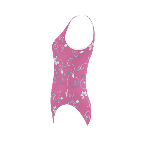 Pink and white Floral Vest One Piece Swimsuit (Model S04)