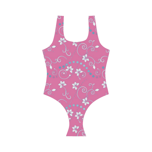 Pink and white Floral Vest One Piece Swimsuit (Model S04)