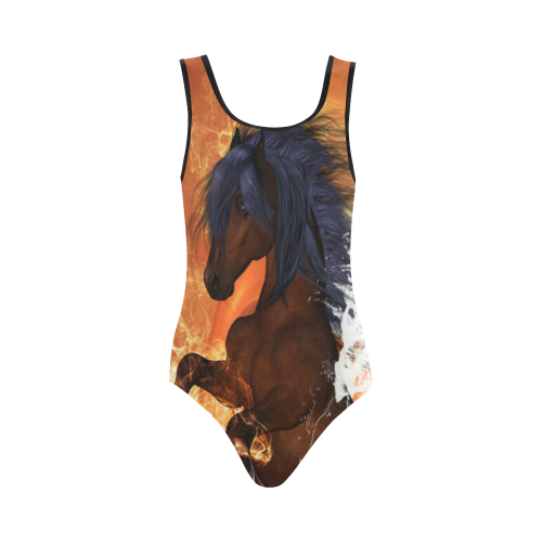 Wonderful horse, water wings and fire Vest One Piece Swimsuit (Model S04)