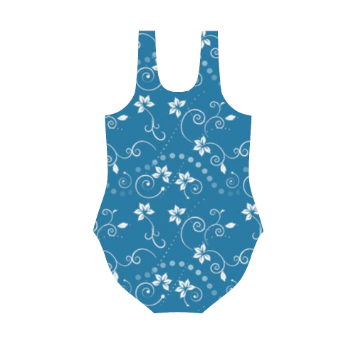 Blue and White Floral Vest One Piece Swimsuit (Model S04)
