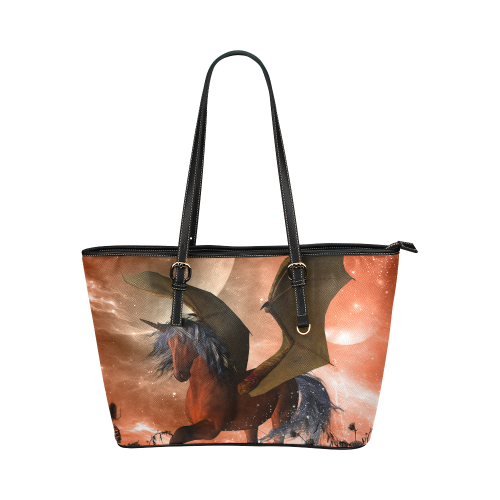 Wonderful dark unicorn Leather Tote Bag/Small (Model 1651)