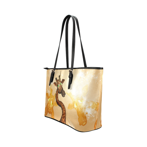 Cute unicorn giraffe Leather Tote Bag/Large (Model 1651)