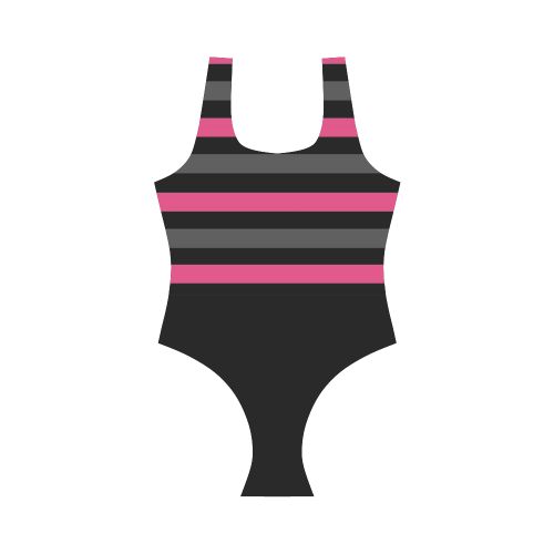 black gray and pink stripes Vest One Piece Swimsuit (Model S04)