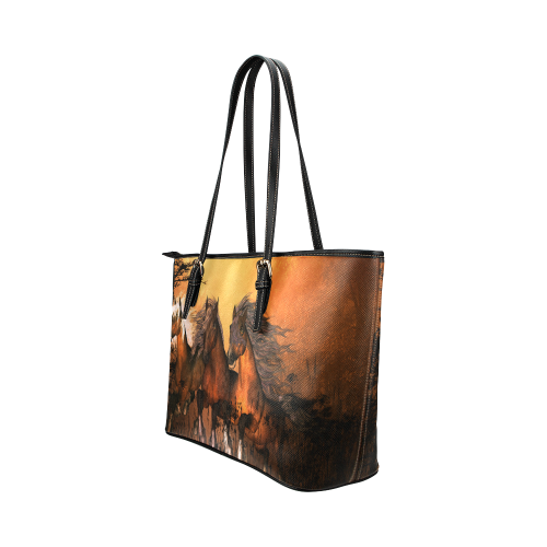 Horses Leather Tote Bag/Large (Model 1651)