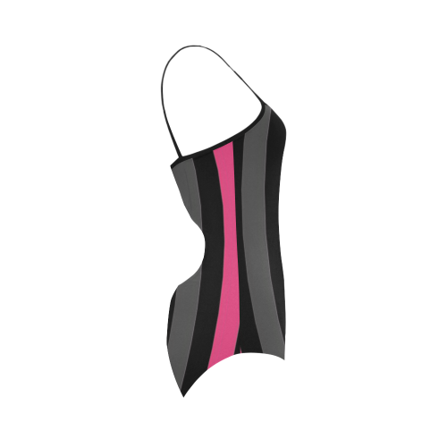 black gray and pink stripes  2 Strap Swimsuit ( Model S05)