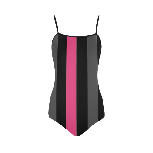 black gray and pink stripes  2 Strap Swimsuit ( Model S05)