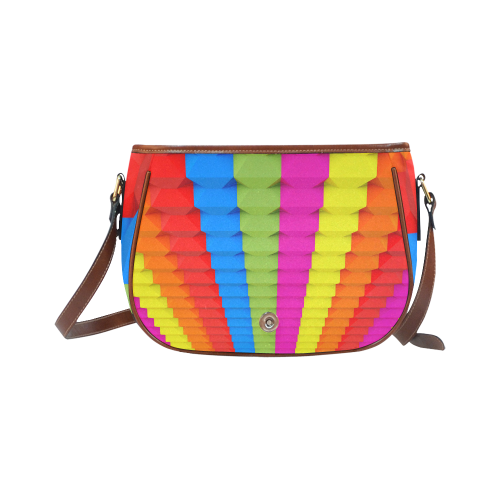 Abstract Geometric 3d Colorful Blocks Saddle Bag/Small (Model 1649) Full Customization