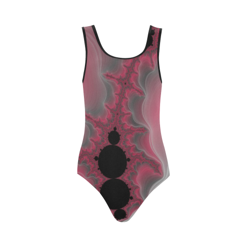 pink gray and black fractal Vest One Piece Swimsuit (Model S04)