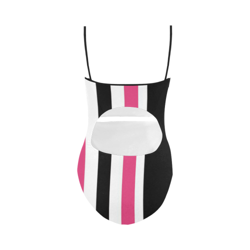 black white and pink stripes 2 Strap Swimsuit ( Model S05)