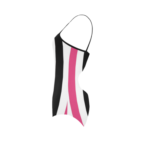 black white and pink stripes 2 Strap Swimsuit ( Model S05)