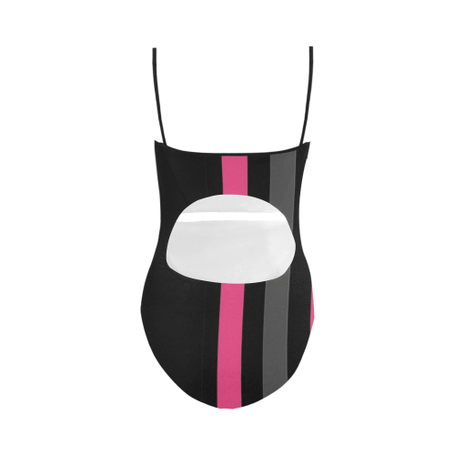 black gray and pink stripes  2 Strap Swimsuit ( Model S05)