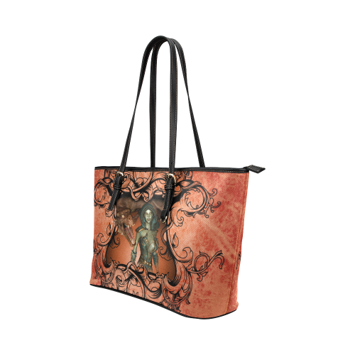 Dragon with fairy Leather Tote Bag/Large (Model 1651)