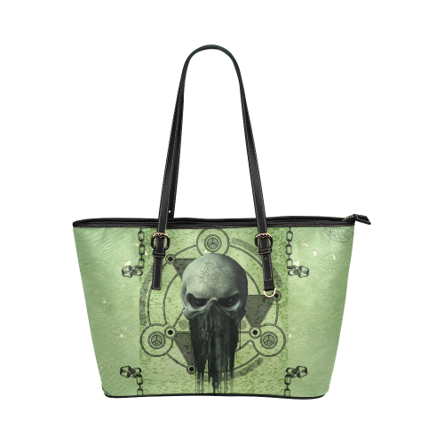 Awesome skull Leather Tote Bag/Large (Model 1651)